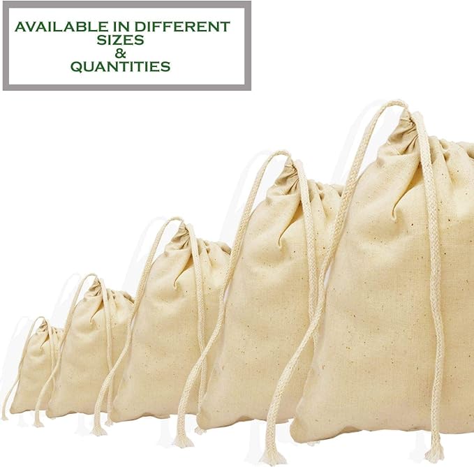3x5 Inches Natural Cotton Reusable Produce Muslin Bags – Multipurpose Drawstring Storage Pouch for Everyday Use (25)