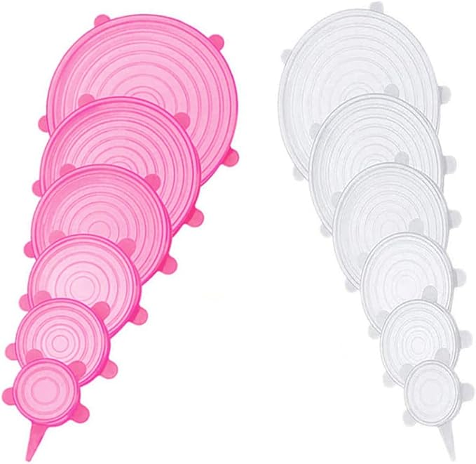 12 pcs Silicone Stretch lids set, Reusable Food Storage Covers,Silicone Bowl Covers,Flexible to Fit All Shape of Containers,Food Cover to Keep Food Fresh(6 Sizes,white&pink)