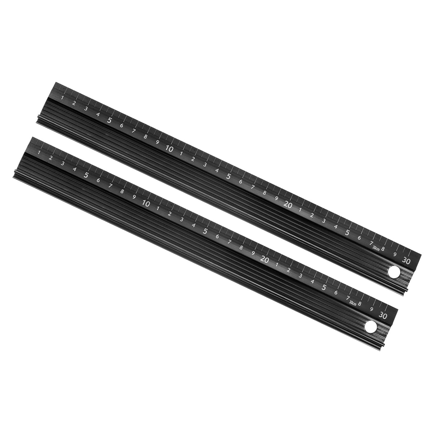 2pcs Raised Grip Metal Ruler - [30cm] Aluminum Alloy Precise Measurement Cutting Straight Protective Ruler Ruler Black for Office Measure Cut Drawing Use, 1mm Precision