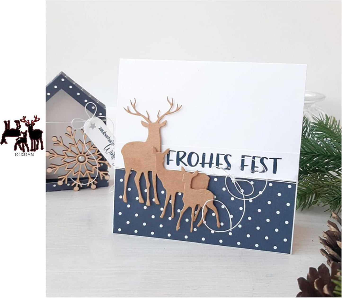 Lapoo Metal Cutting Die for Scrapbooking, 3D Backgrounds Frame New Cutting Dies DIY Album Card Making Decor Paper Metal Die Cuts Party Wedding Decorations (Three Deer 4.1 x 3.5 in)