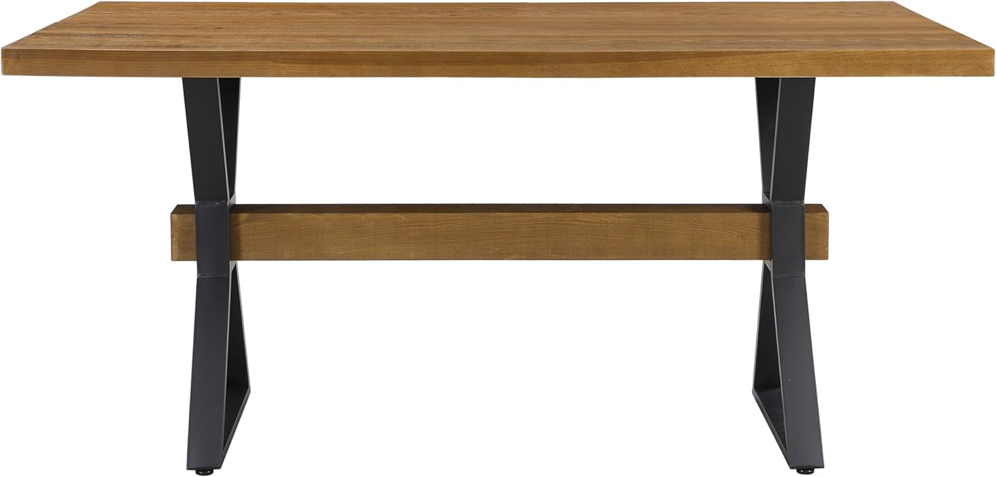 Christopher Knight Home Keyats 63 Inch Dining Table for 6 People, Modern Farmhouse Kitchen Table with X-Shaped Metal Legs, Rectangular Dinner Furniture for Dining Room, Home Office, Brown