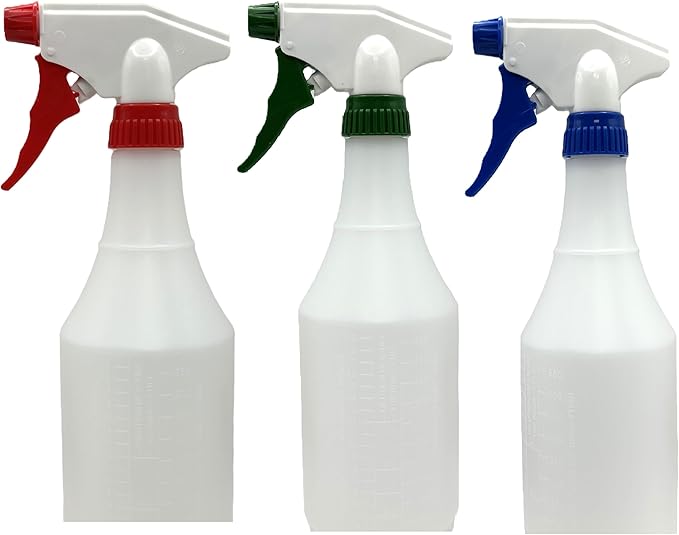 Spray Bottle 24 oz (3 Pack) Colors may vary, Leakproof close nozzle to seal and durable & long life.Fully adjustable mist, spray and steam.
