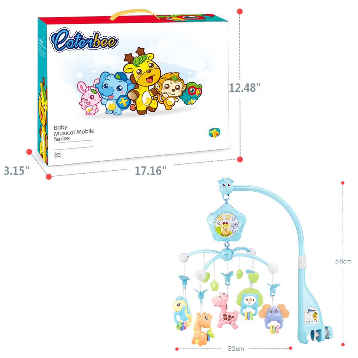 caterbee Baby Crib Mobile for Pack and Play, Crib Toys with Light and Musicial, Remote,Projector for Ages 0+ Months (Pink-Forest)