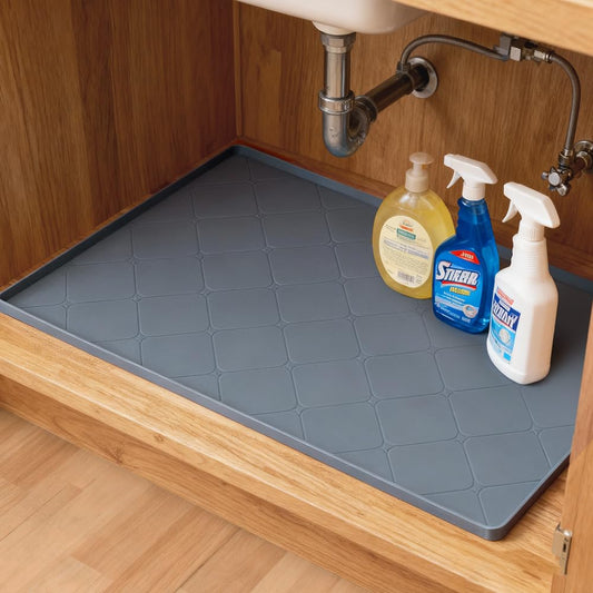 HDFAZHM Under Sink Mats for Kitchen : Waterproof 19" x 22" Under-Sink Organizers Sink Mat Protectors, Flexible Silicone Drip Tray Pet Food Mats Kitchen Bathroom Drawer Shelf and Cabinet Liner, Grey