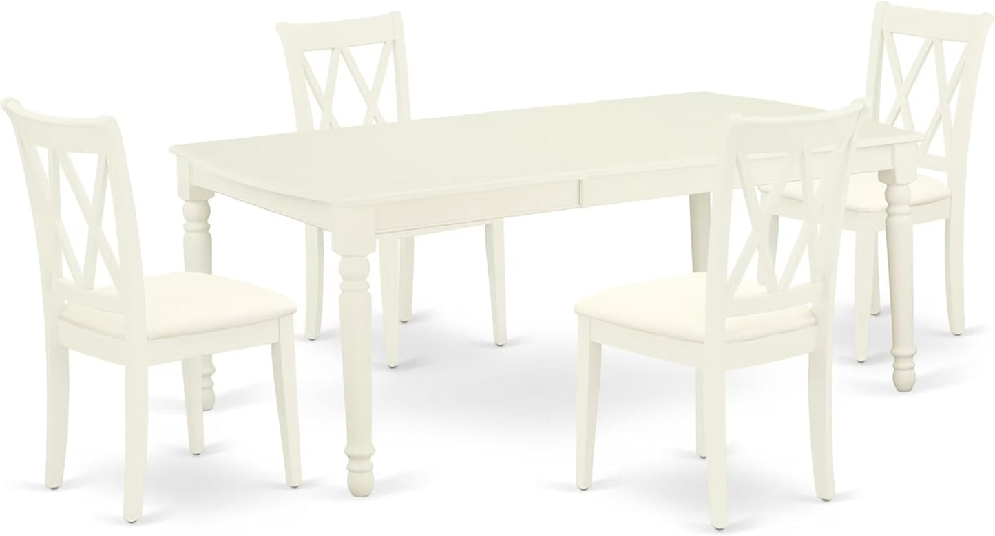 East West Furniture DOCL5-LWH-C 5 Piece Dinette Set for 4 Includes a Rectangle Dining Table with Butterfly Leaf and 4 Linen Fabric Dining Room Chairs, 42x78 Inch, Linen White
