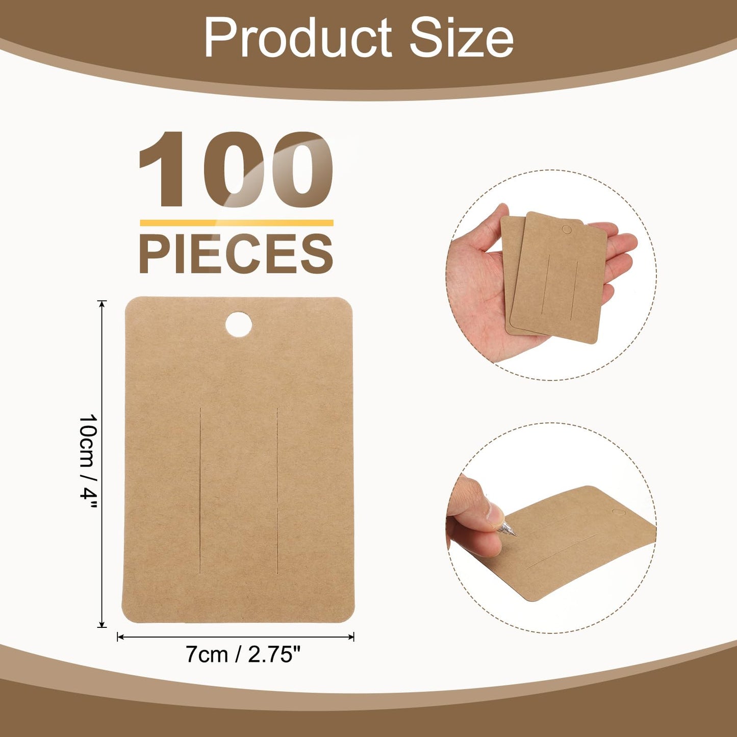 uxcell 100 Pcs Hair Clip Display Cards, Paper Cardboard Hair Bow Holder Jewelry Paper Earring Packaging Cards for Selling Small Business Jewelry Making Hair Barrettes, Brown