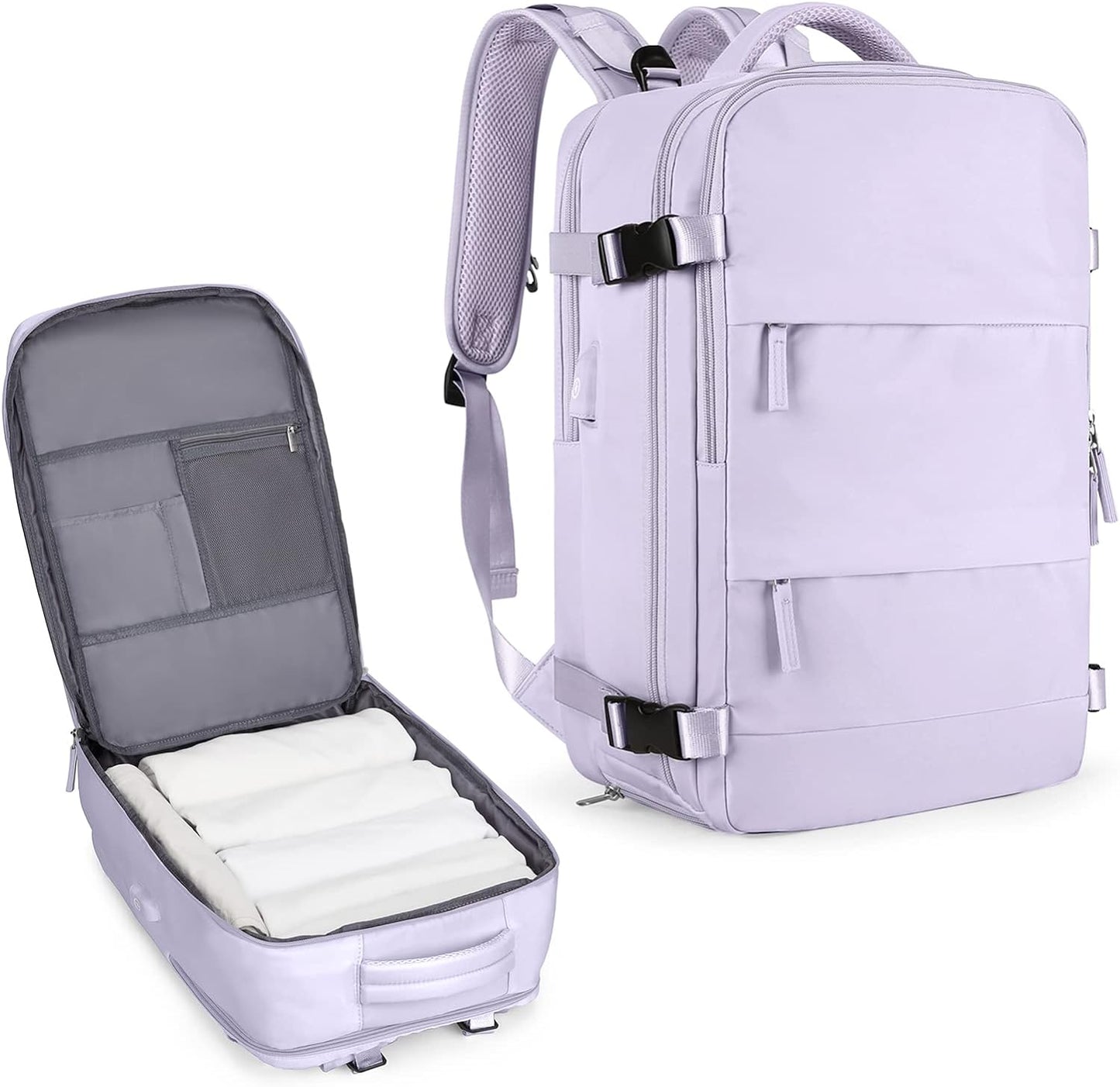 coowoz Large Travel Backpack For Women Men,Carry On Flight Approved,Hiking Waterproof Outdoor Sports Rucksack Casual Daypack Fit 15.6 Inch Laptop Shoes Compartment (Purple)