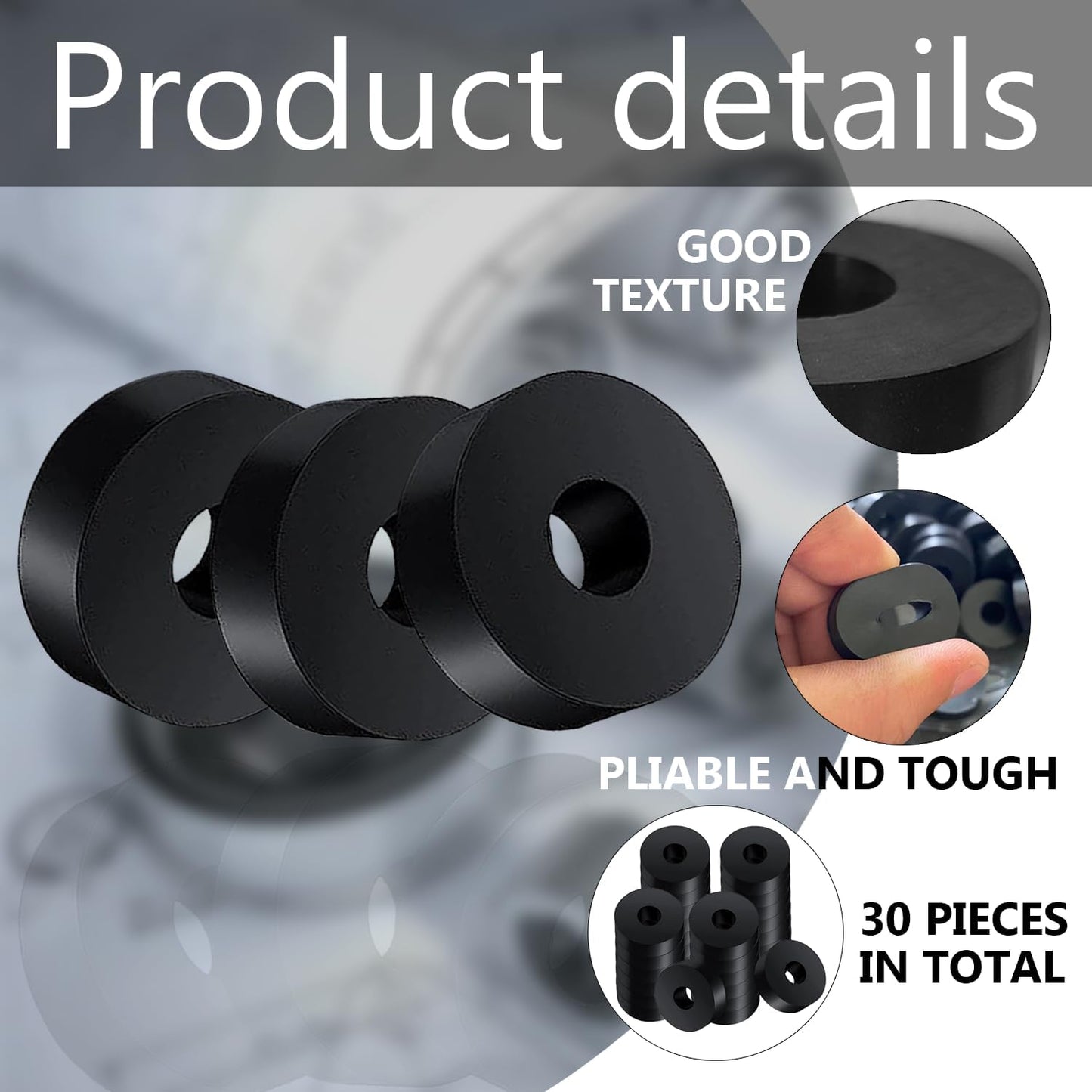 30 PCS Rubber Washer for Bolts, Rubber Flat Washers 3/4 Inch OD x 1/4 Inch ID x 1/4 Inch Thickness Rubber Spacers Black Non-Slip Thick Grommets Vibration Isolation