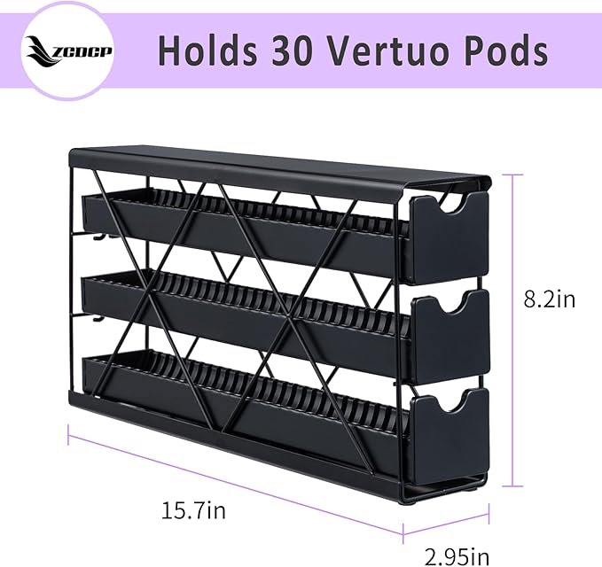 ZCDCP Black Metal 3 Tier Coffee Pod Holder, Coffee Pod Holder Vertuo Pod Wall Mountable Storage Drawer, for Vertuoline Capsule Coffee Machine (30 Pods Capacity)
