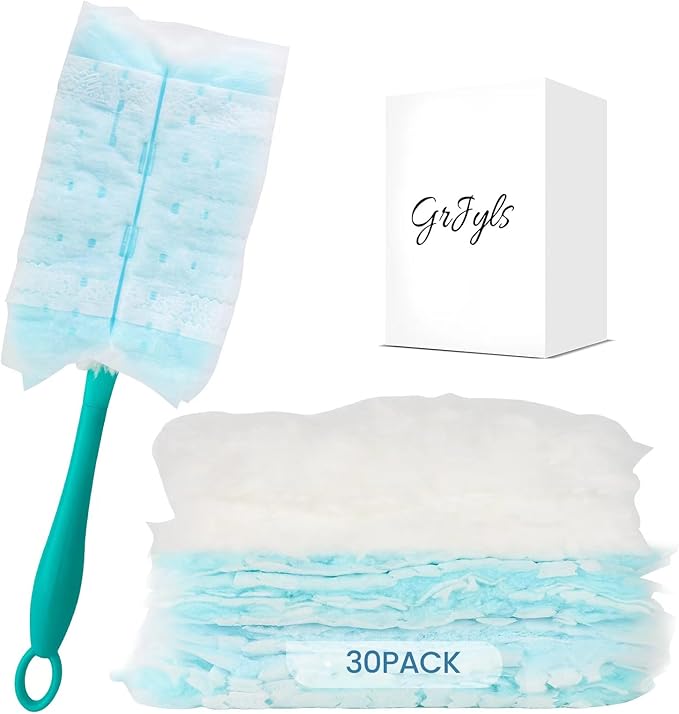 Duster Refills Bulk Compatible with Swiffer Dusters Swiffer Microfibre dust Cleaner for Cleaning Home, Office, Furniture (White& Blue, 20 PCS (180°)+ 10 PCS (360°)+ Handle)