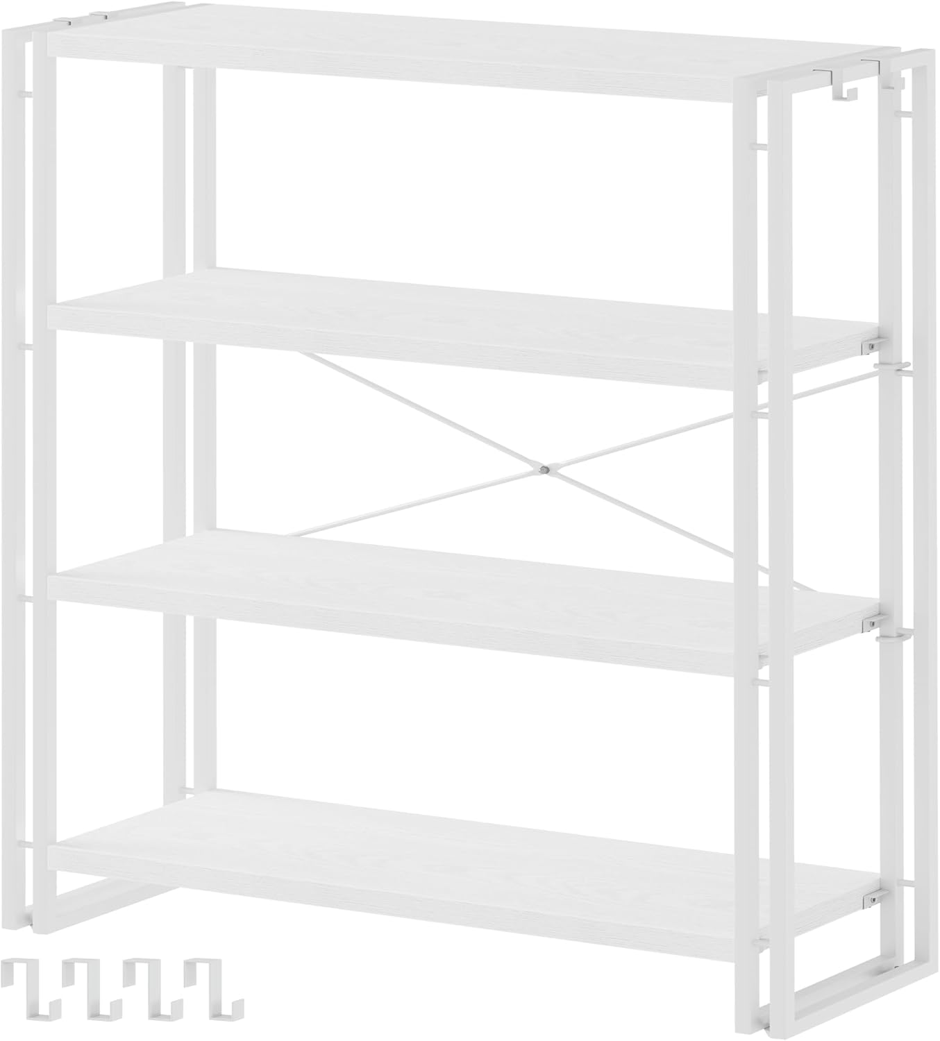 HCHQHS Bookshelf, 4-Tier Industrial Bookcase, White Open Book Shelf, Freestanding Tall Bookshelves with Metal Frame