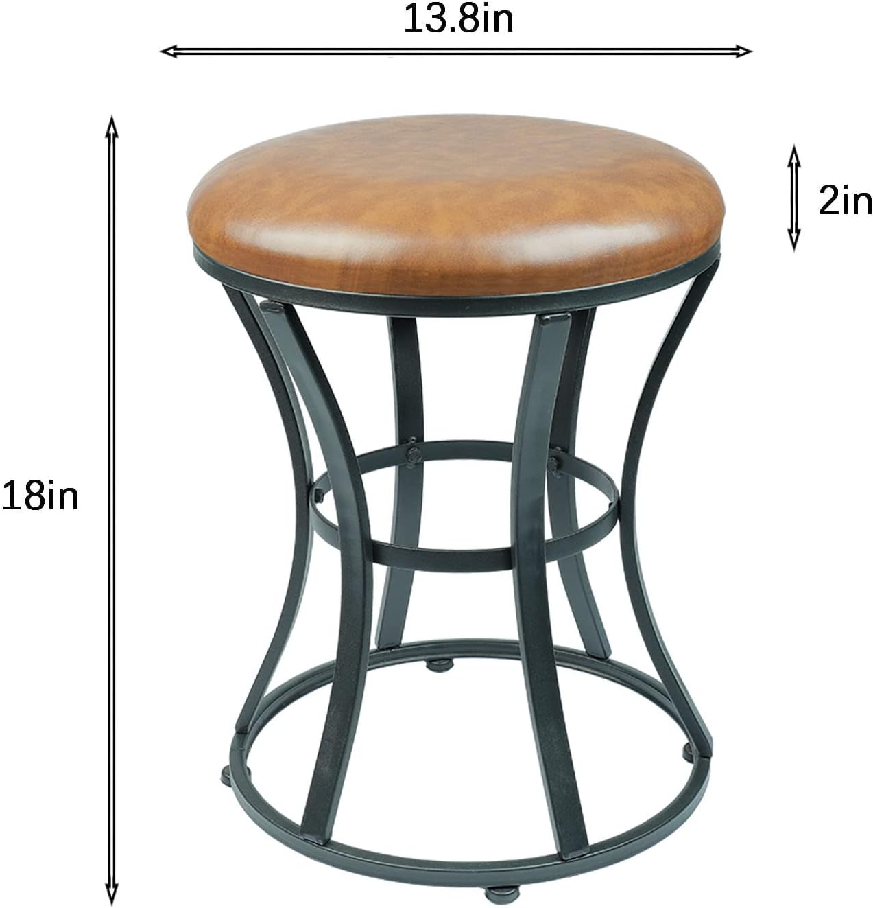 Vanity Stool Chair, Modern Dressing Stool for Makeup Vanity with Black Legs - Backless - Ottomans Round Seat, for Makeup Room, Bedroom, Bathroom, Living Room Accent Furniture Leather Brown