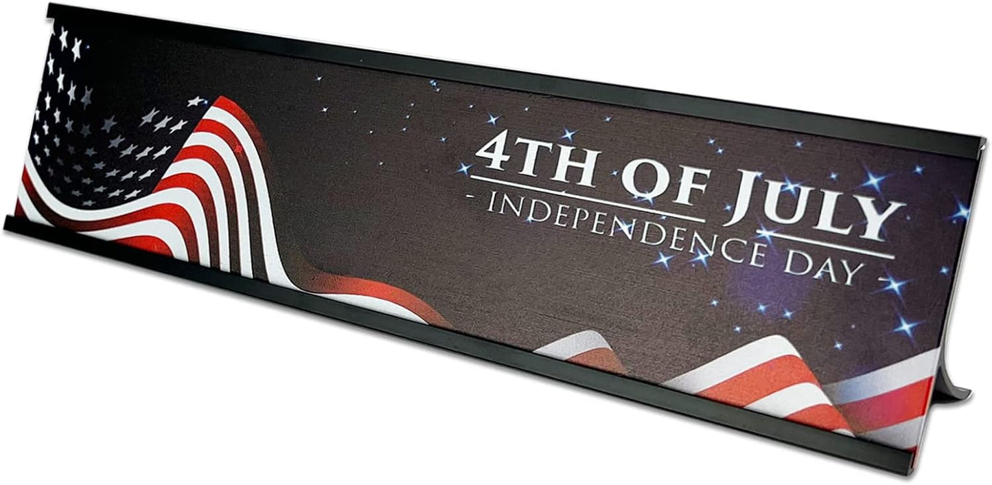 2" x 8" Personalized Aluminum Name Plates for Desk or Wall, Can Add Custom Logo Image, Two Name Plates Colors Silver, White, Holders are Optional (Custom Image)