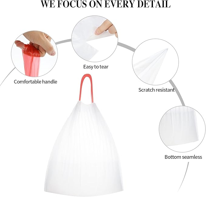 3Rolls Drawstring Small Trash Bags,4 Gallon Thicken Drawstring Small Garbage Bags for Kitchen,Bathroom,Bedroom,Home,Office Trash Cans，60 Counts (White)