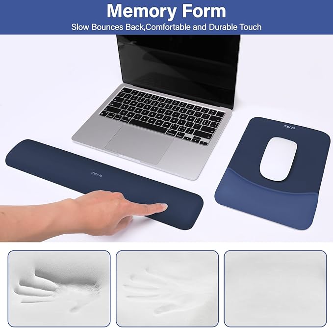 MOSISO Wrist Rest Support for Mouse Pad&Keyboard Set, Rectangular Ergonomic Mousepad Non-Slip Base Home/Office Pain Relief&Easy Typing Pad with Neoprene Cloth&Raised Silicone Lining, Navy Blue