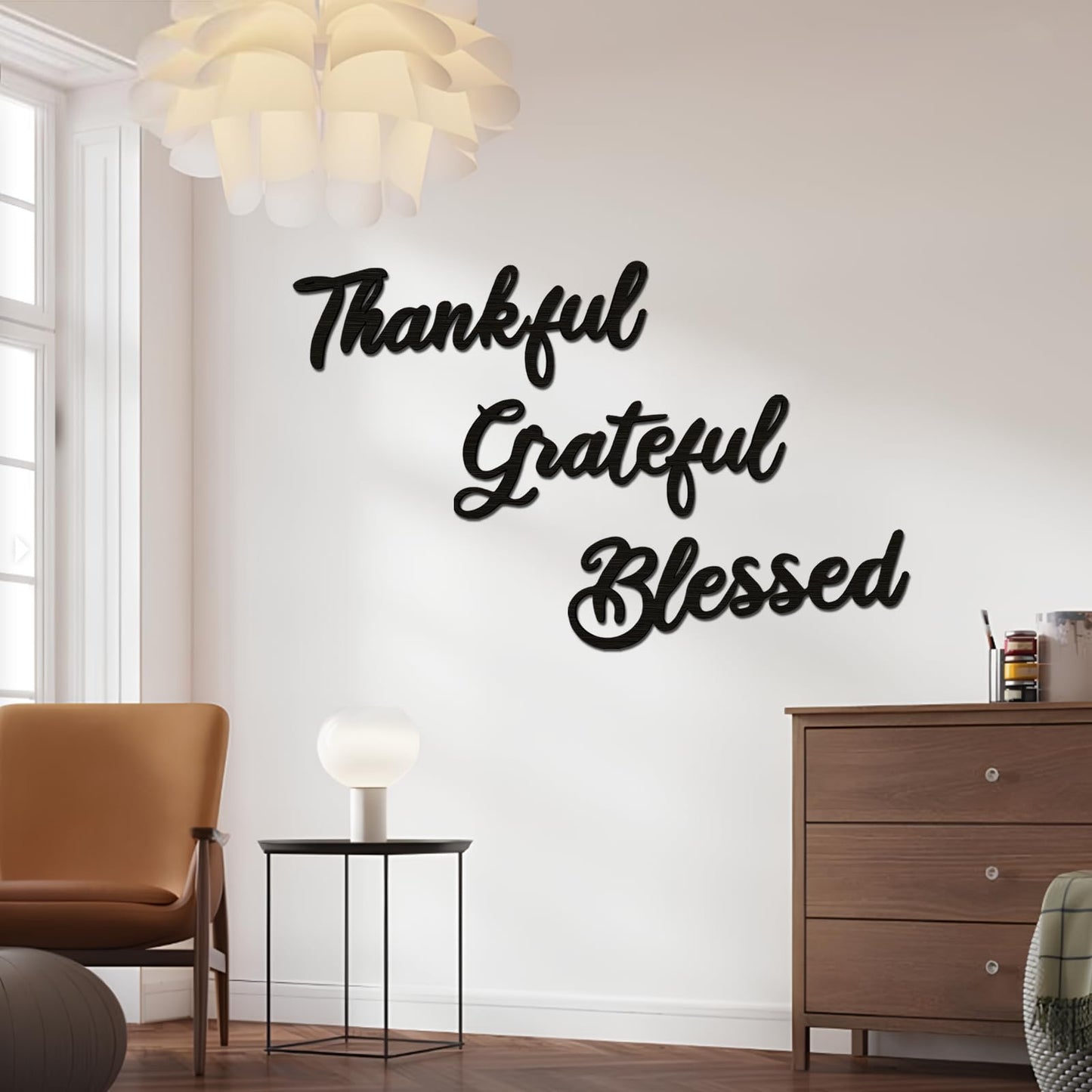 Zaruatu 3 Pcs Unfinished Wood Thanksgiving Cutout Thankful Grateful Blessed Word Sculptures Sign Wooden Letter Decorations for Wreath DIY Crafts Door Hanger Wall Art Decor (Black-Thankful)
