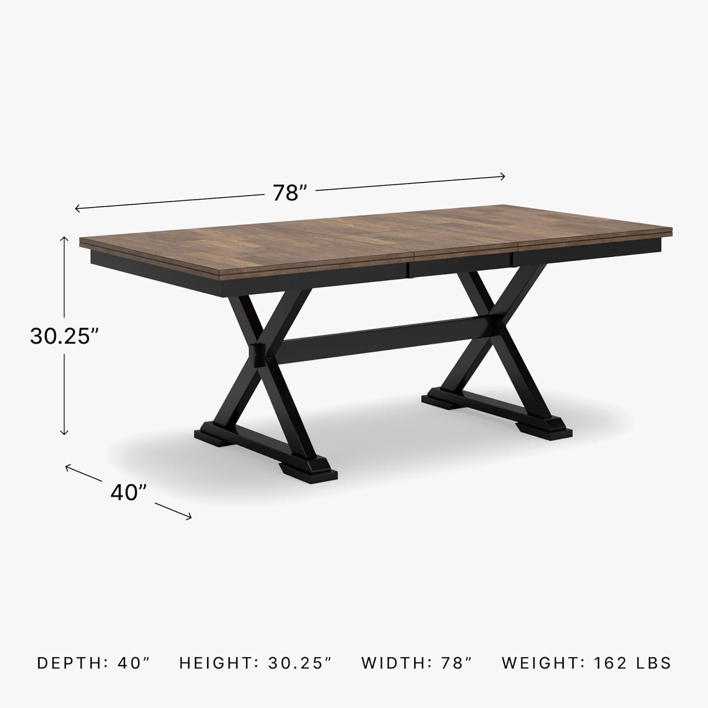 Signature Design by Ashley Wildenauer Farmhouse Dining Extension Table with Self-Storing Butterfly Leaf for 6-8 People, Black & Dark Brown