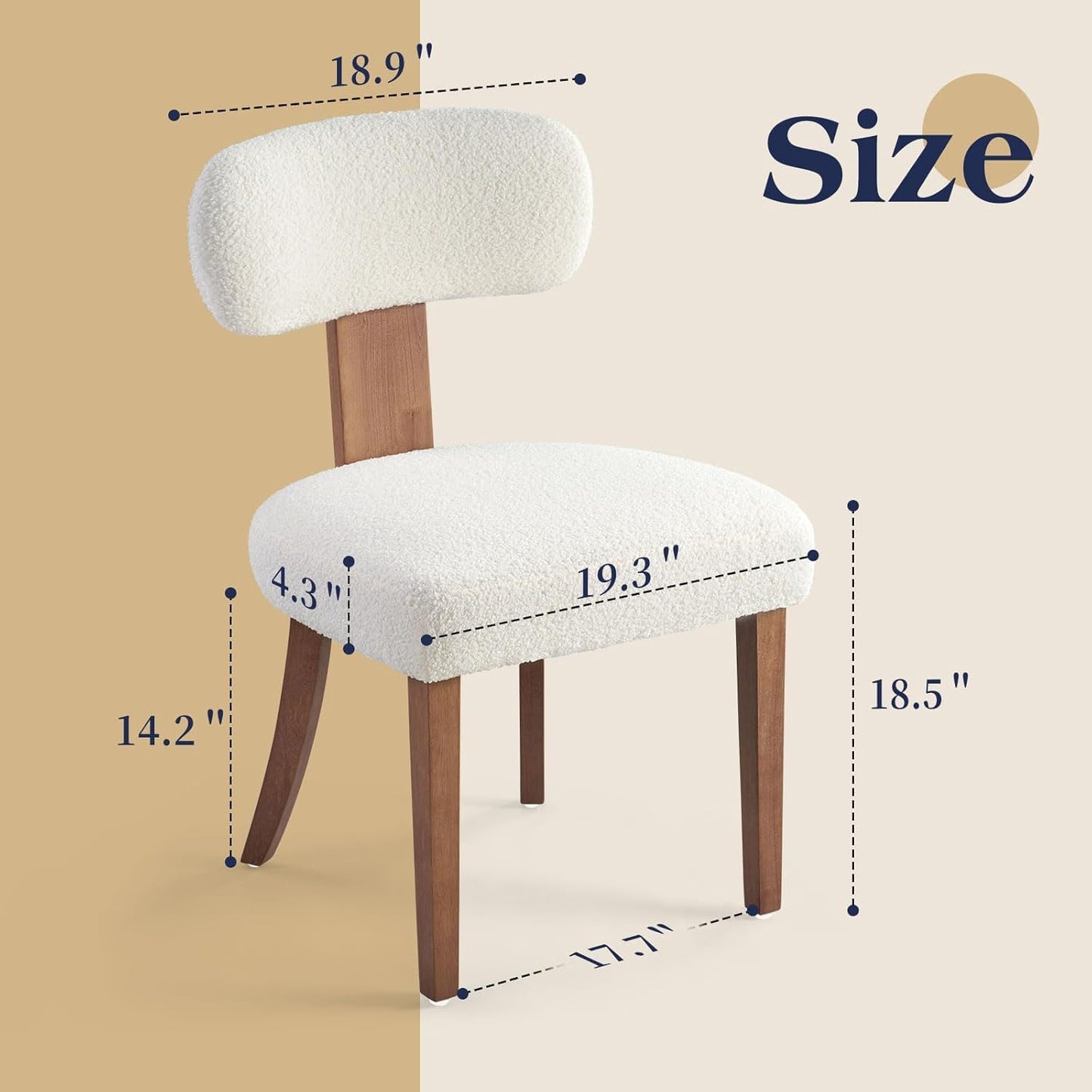 Mid-Century Dining Chair Set of 4, Upholstered Sherpa Seats with Ergonomic Curved Back and Adjustable Legs for Dining Room, Bedroom, Kitchen, White Sherpa