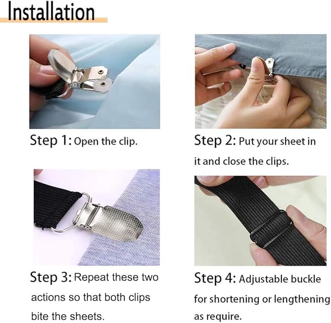 8Pcs Adjustable Bed Sheet Straps Clips, Elastic Mattress Sheet Fasteners Holder and Suspenders, Grippers to Hold Sheet, Mattress, Sofa, Couch, Table Cloth, Ironing Board Cover