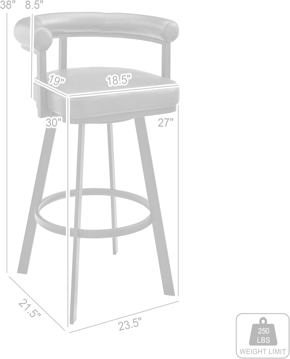 Armen Living Magnolia Swivel Bar Stool in Brushed Stainless Steel with Black Faux Leather
