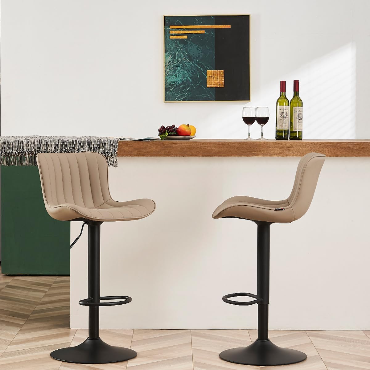 YOUNUOKE Counter Height Bar Stools Kitchen Island Barstools Set of 2 Adjustable Swivel Counter Stool Bar Height Island Chairs with Back, Khaki