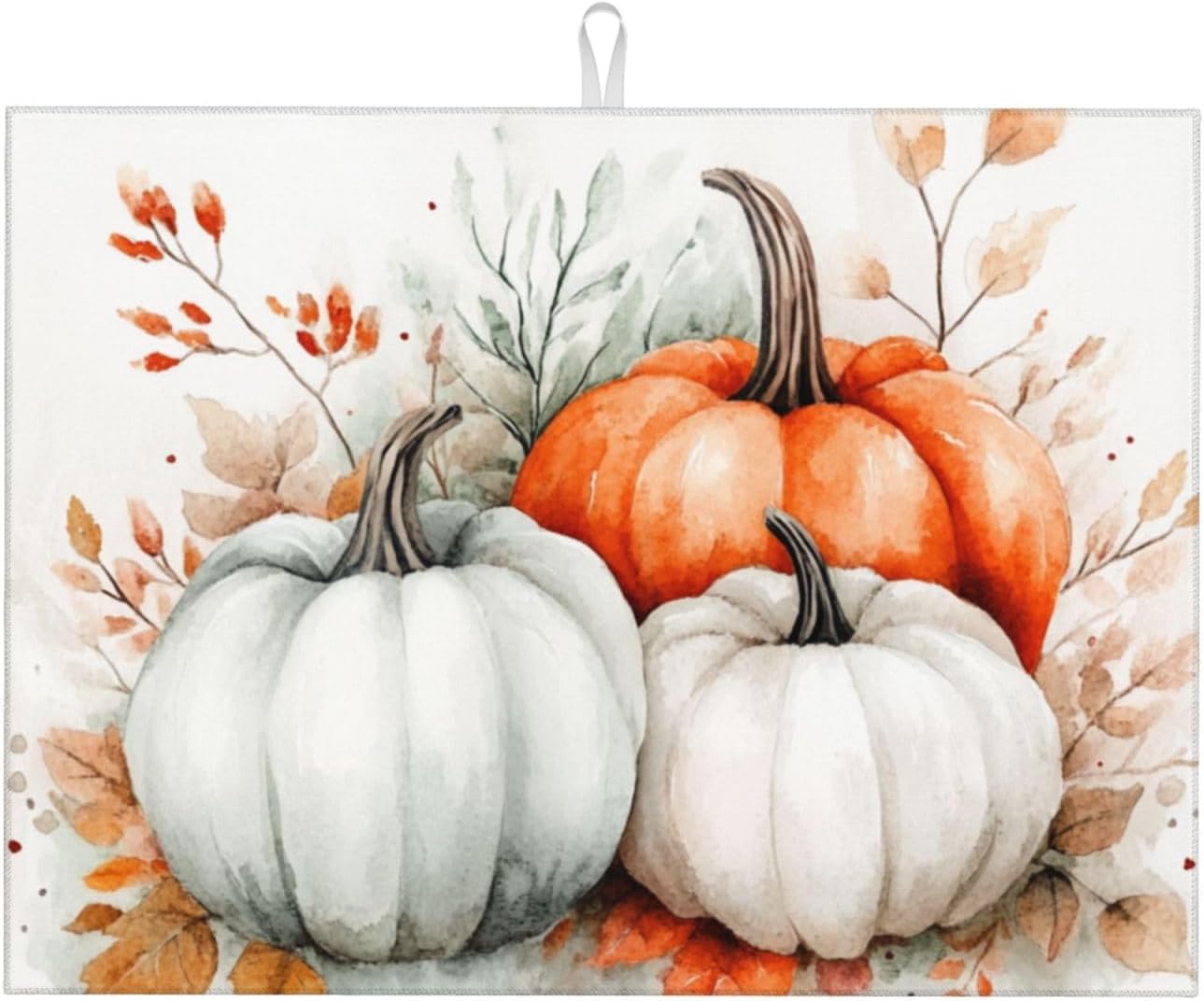Dish Drying Mat for Kitchen Watercolor Pumpkin Fall Thanksgiving Counter Absorbent Dishes Drainer Microfiber Large 18x24 Inch