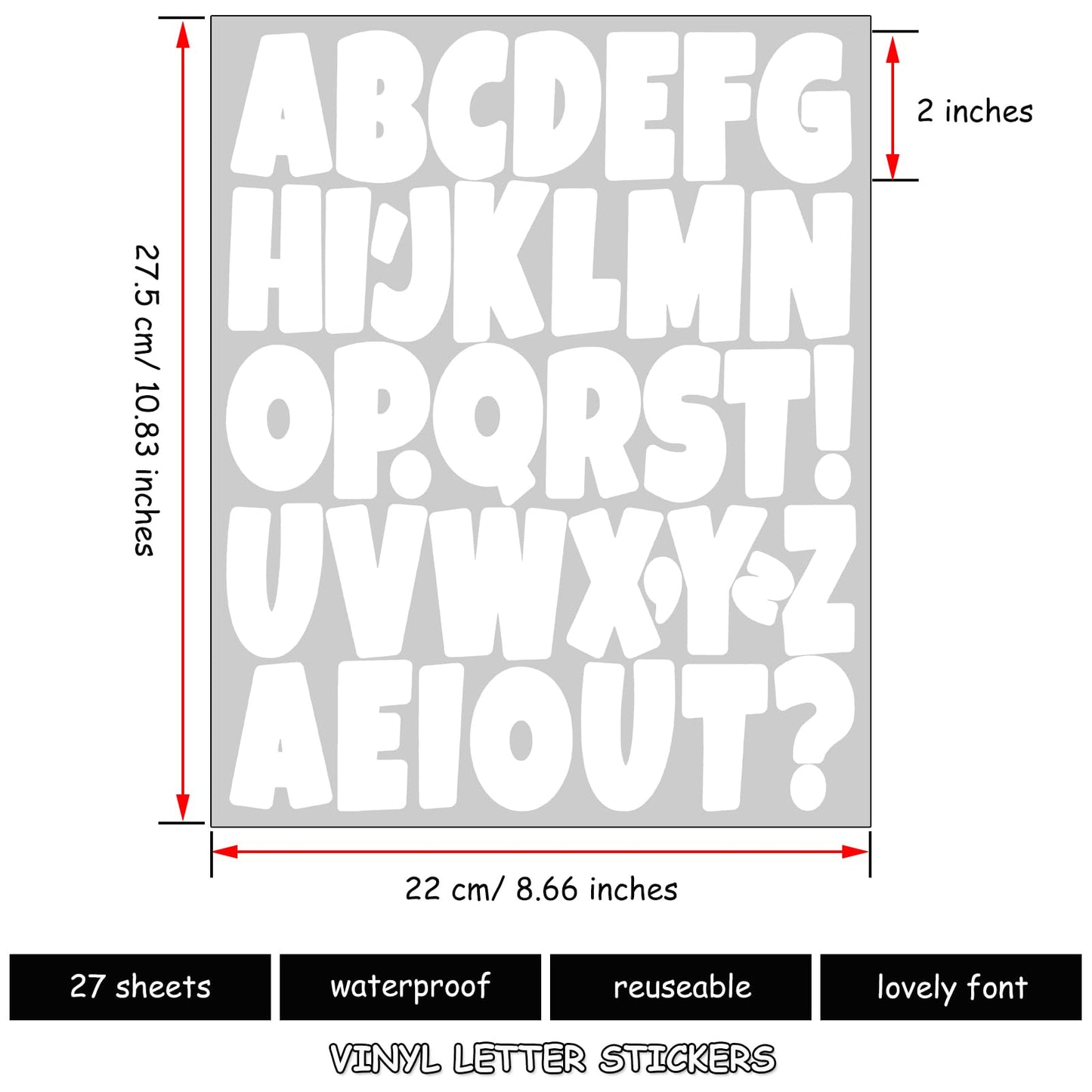 Bemeol Bulletin Board Letters 1026 Pieces 2 Inch Alphabet Letter Stickers Self Adhesive Sticker Letters for Bulletin Poster Board Classroom Mailbox Door Home Decor(White)