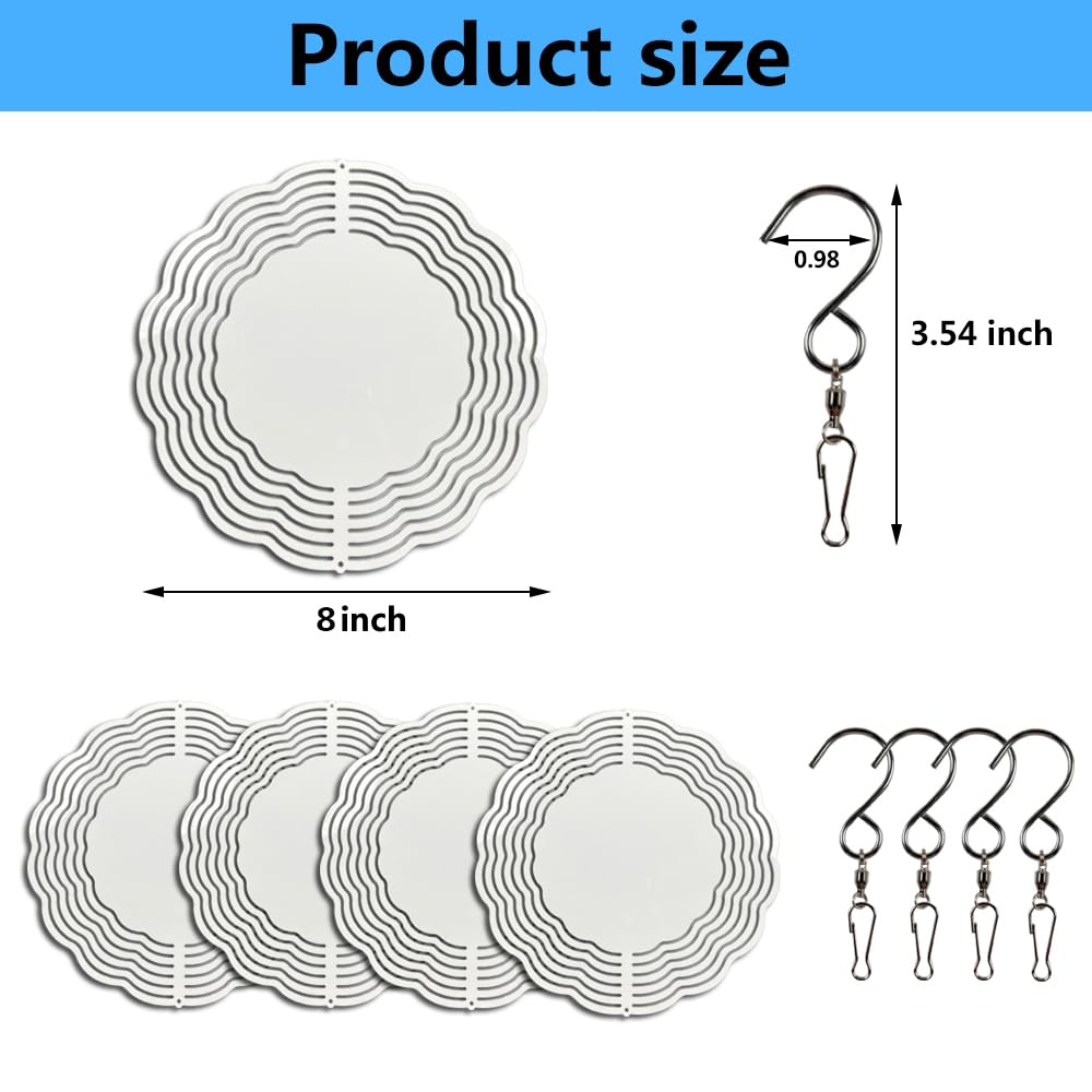 5 pcs Sublimation Wind Spinner Blanks 8 INCH Round Sublimation Blanks Products Stainless Steel Metal Indoor Outdoor Garden Decoration for Heat Press Transfer Sublimation Blank Gift