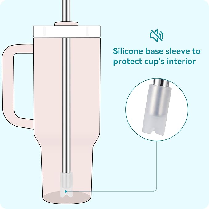 40 oz Straight Metal Straws for 40 oz Stanley Tumbler, 6 Pcs Stainless Steel Reusable Drinking Metal Straw with Colourful Silicone Tips,Straw for Glass Cups, BPA FREE