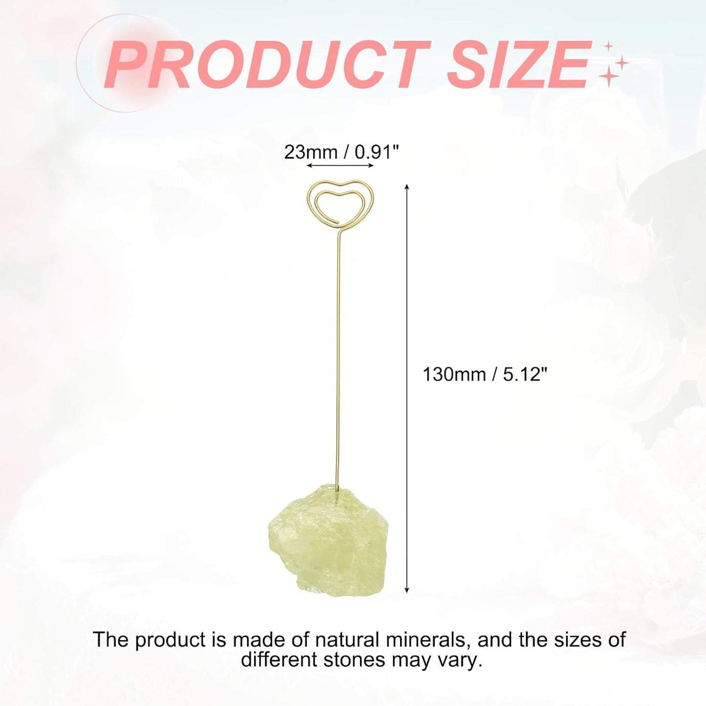 PATIKIL Table Number Holder, 1Pcs Photo Clip Holders Crystal Stone Quartz Desk Card Holder Raw Heart Shape Iron Memo Note Photo Stand for Wedding Party Home Office Decor, Yellow