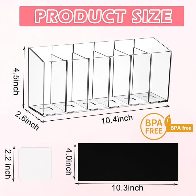 Drink Packet Organizer with Removable Divider & 6 Compartment, Mounted Water Packet Organizer with Soft Magnetic and Adhesive Sticker, Water Flavor Packet Storage for Kitchen Pantry Cabinet Fridge