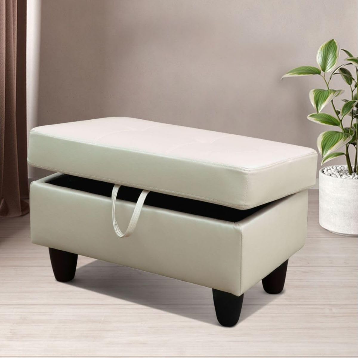 Pearl White L-Shaped 3-Piece Faux Leather Sofa with Storage Ottoman Set, Sectional Couch Sofa Set for Living Room, Office, Small Space