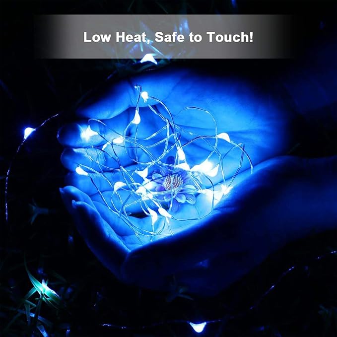 Led Fairy Lights Battery Operated, 2 Packs Mini Battery Powered Copper Wire Starry Fairy Lights for Bedroom, Christmas, Parties, Wedding, Centerpiece, Decoration (5m/16ft Blue)