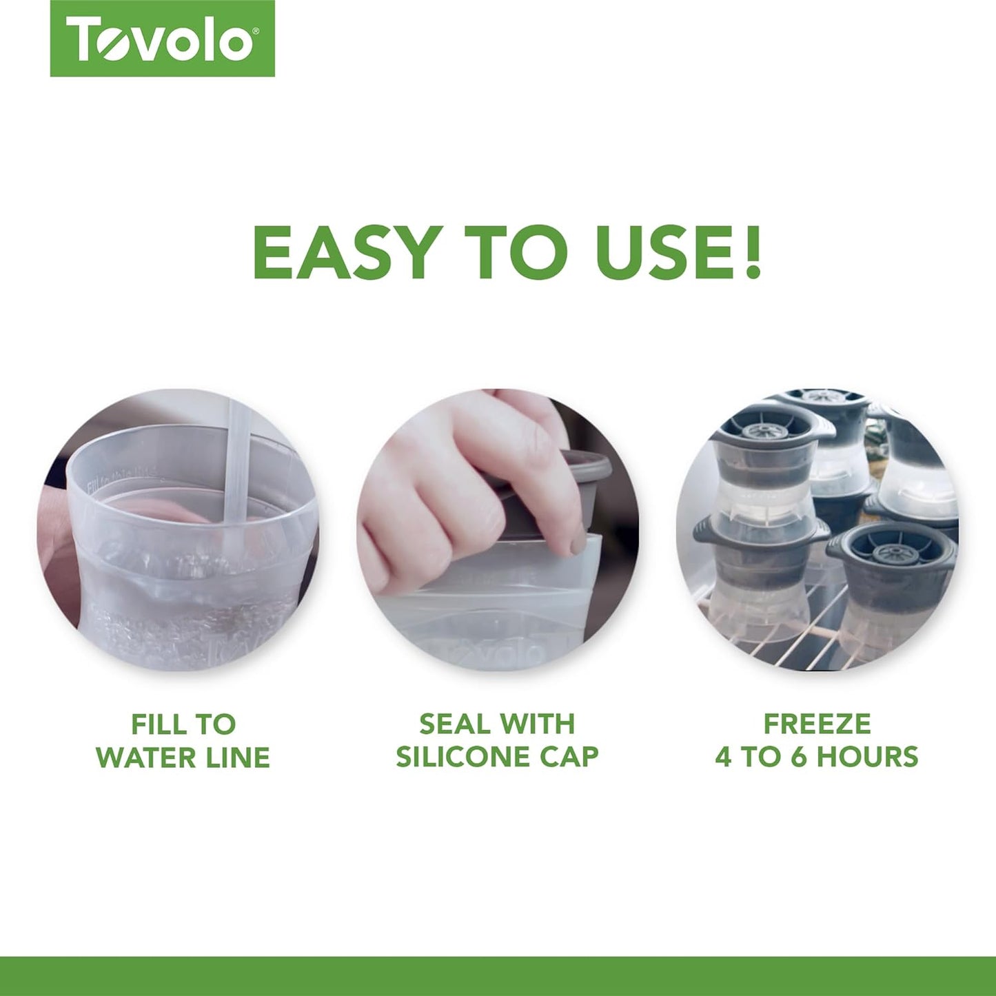 Tovolo Colossal Cube Ice Molds, Set of 2 - Large Ice Cube Mold Ideal for Whiskey, Cocktails & Any Cold Beverage - Odor-Free Freezer Storage, Dishwasher-Safe with Silicone Plunger