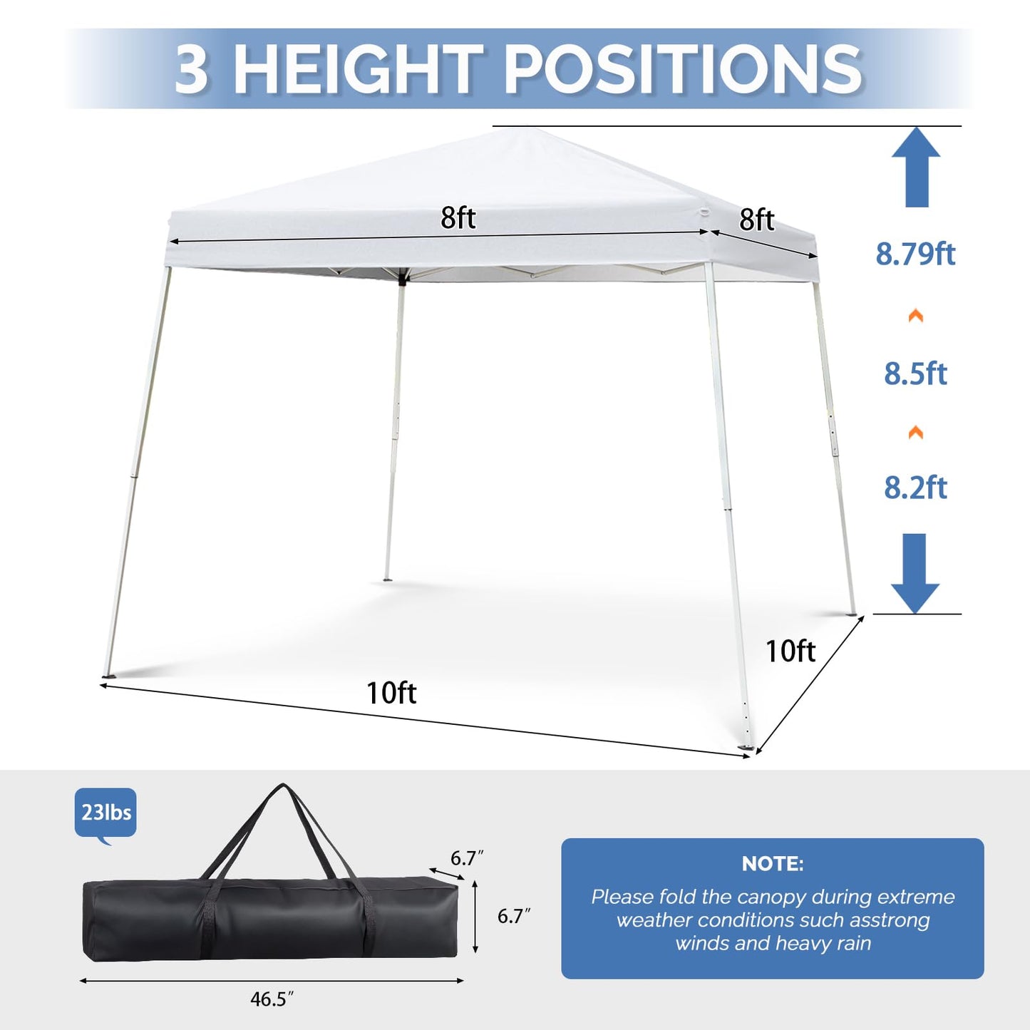 VINGLI 10x10 ft Pop Up Canopy Tent, Easy Up Tent Canopy, Foldable Portable Canopies for Camping, Patio, Outdoor Gazebo Slant Legs, Outdoor Instant Shelter Canopies with Carry Bag (White)