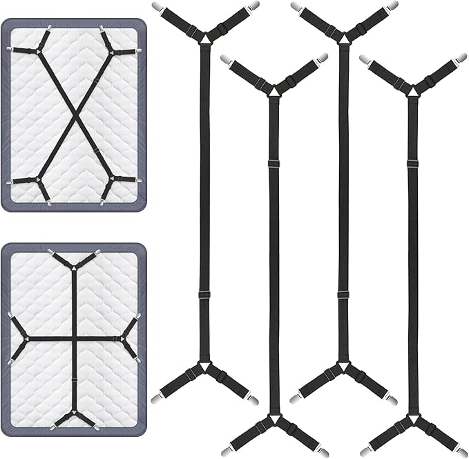 Foloda Bed Sheet Holders, 4 pcs Adjustable Fitted Sheet Straps Holders for Bed Corner, Sheet Fasteners Clips Suspenders lockers Gripper Scrunchie, Keep Sheet Firm Tight