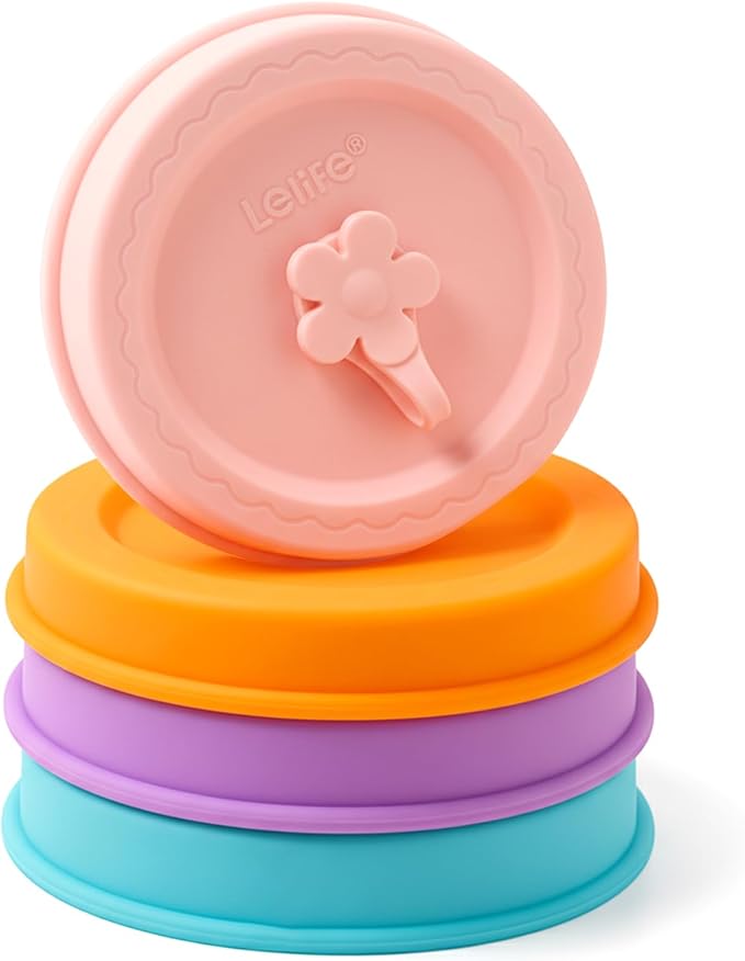Silicone Mason Jar Lids, Regular and Wide Mouth Compatible, with Straw Hole and Stopper (bright color 4pcs)