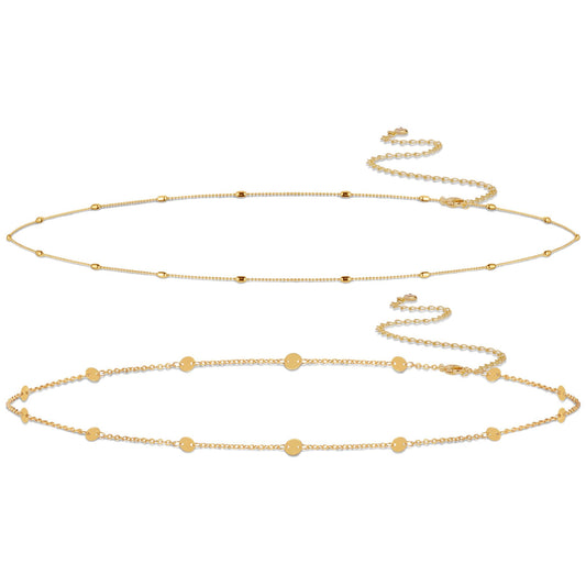 Kyerlyn Waist Body Chains for Women 14K Gold Plated 2Pcs Layered Coin Balls Belly Belt Waterproof Adjustable Bikini Body Jewelry Daily Chain Belts Jewelry Gifts 2Pcs