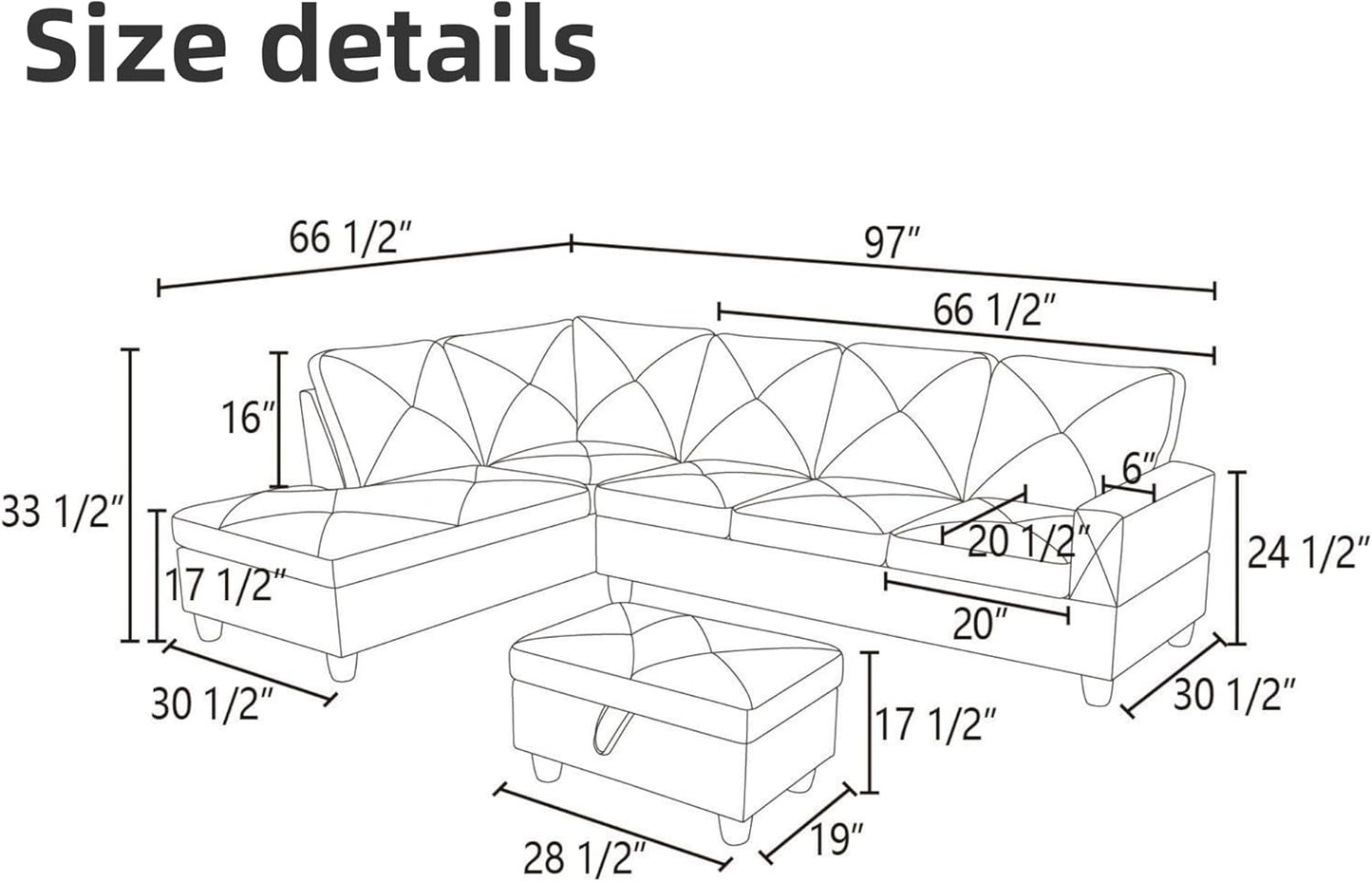 L Shaped Sectional Couch Sofa, Modern Couches for Living Room, Comfy 4 Seat Modular Sectional Sofa with Ottoman Storage for Bedroom Apartment, White