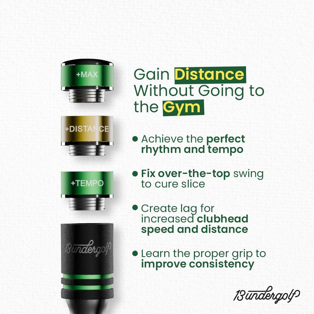 13UnderGolf Golf Swing Trainer Aid for Indoor Practice Speed Training, Improved Rhythm, Grip, Flexibility, Balance, Tempo and Strength