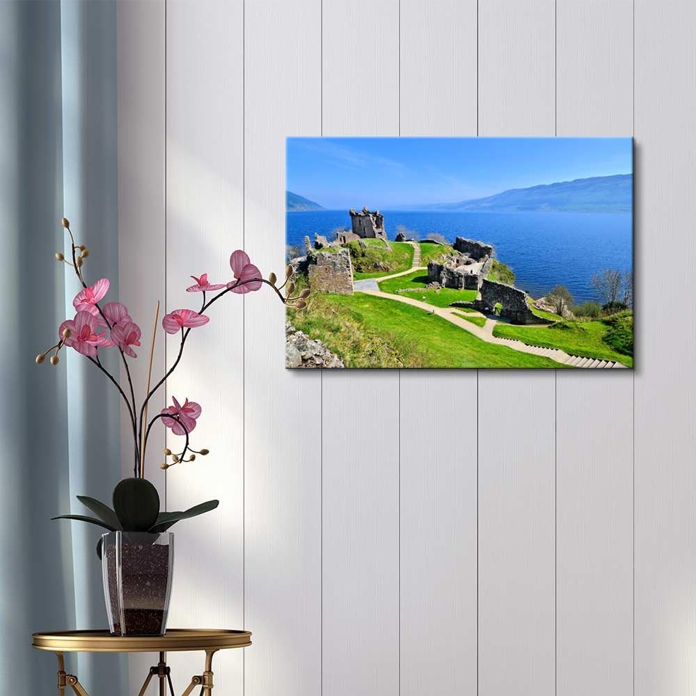 Beautiful Scenery Landscape of Ruins of Urquhart Castle Along Loch Ness Scotland - Canvas Art Wall Art - 32" x 48"