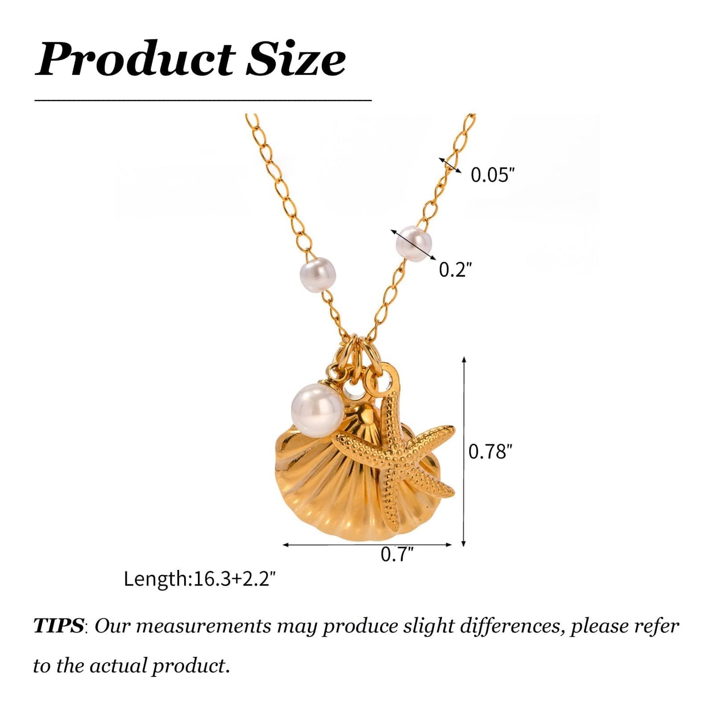 Shell Starfish Necklace for Women Gold Tone Layered Beach Jewelry Pearl Seashell Charm Adjustable Coastal Necklace for Summer Vacation Outfits Gifts
