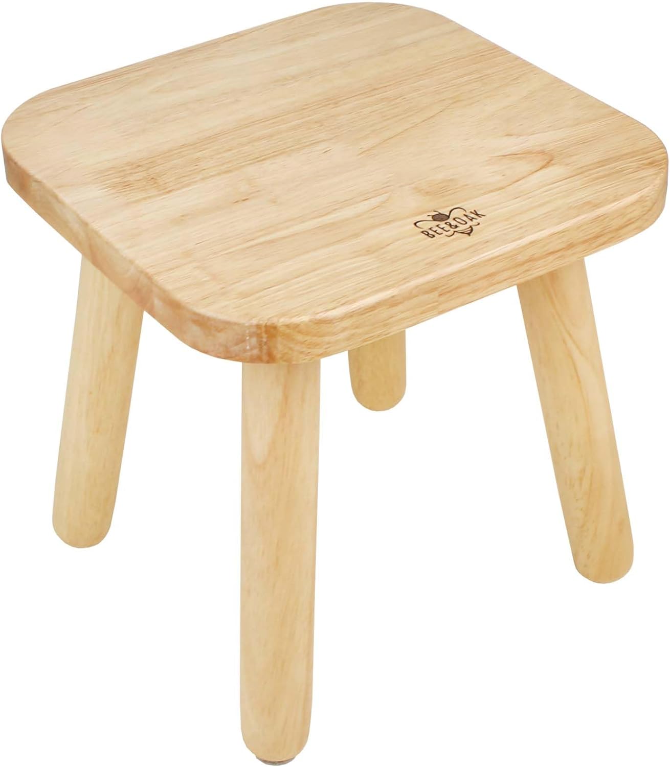 BEE&OAK Wooden Step Stools for Adults, Solid Rubber Wood Non-Slip Step Foot Stool, Heavy Duty 300 lbs One Step Stool for Bedroom, Bathroom, Kitchen (Natural, 9.25" (D) x 9.25"(W) x 8.86"(H))