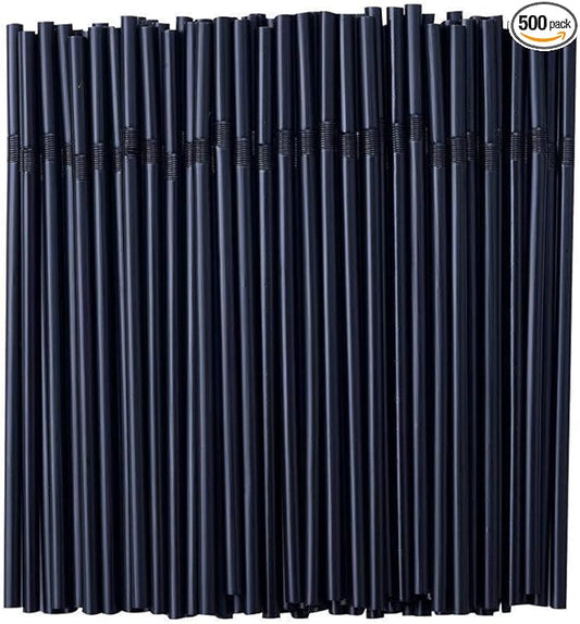 500 Pcs Black Disposable Plastic Flexible Straws.(0.23'' diameter and 7.7" long)