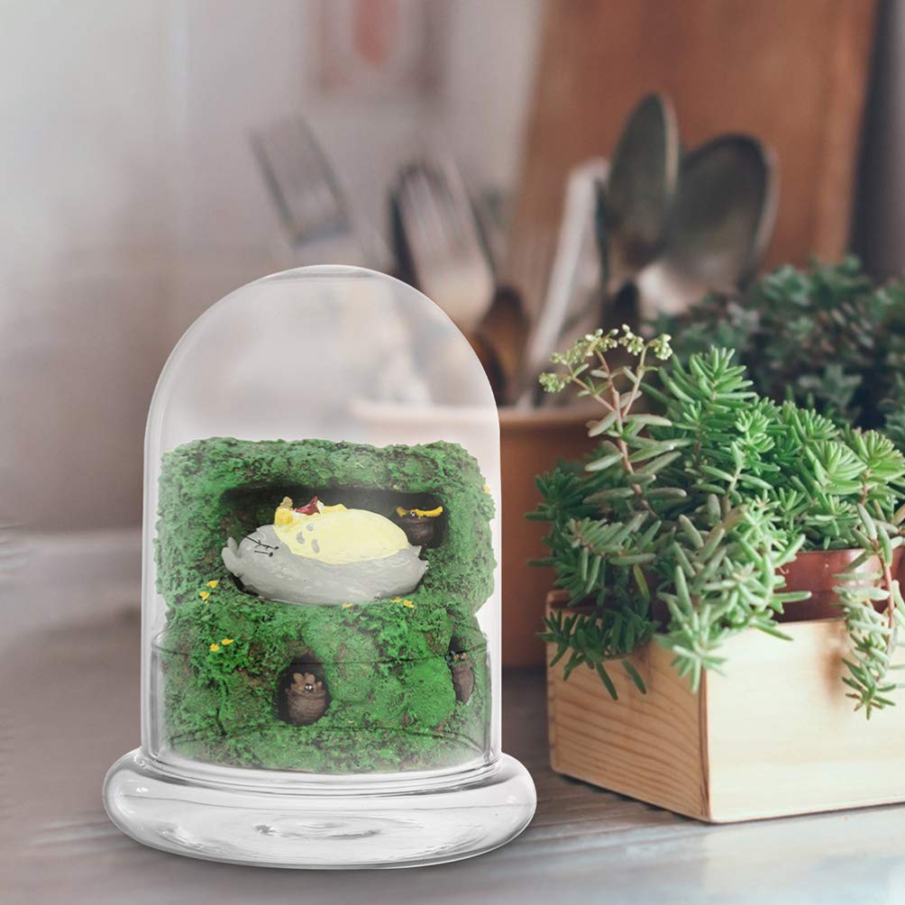 2pcs Cloche Glass Dome with Air Hole and Base, Clear Glass Terrarium Plants Bell Jar Humidity Dome for Smallplants, Home Indoor Tabletop Decoration (No Plants)
