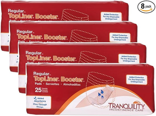 Tranquility TopLiner Disposable Booster Pads, Regular (14" x 4"), Flow-Through Design with Adhesive Strip for Max Absorption, Adult Unisex, 200ct Case