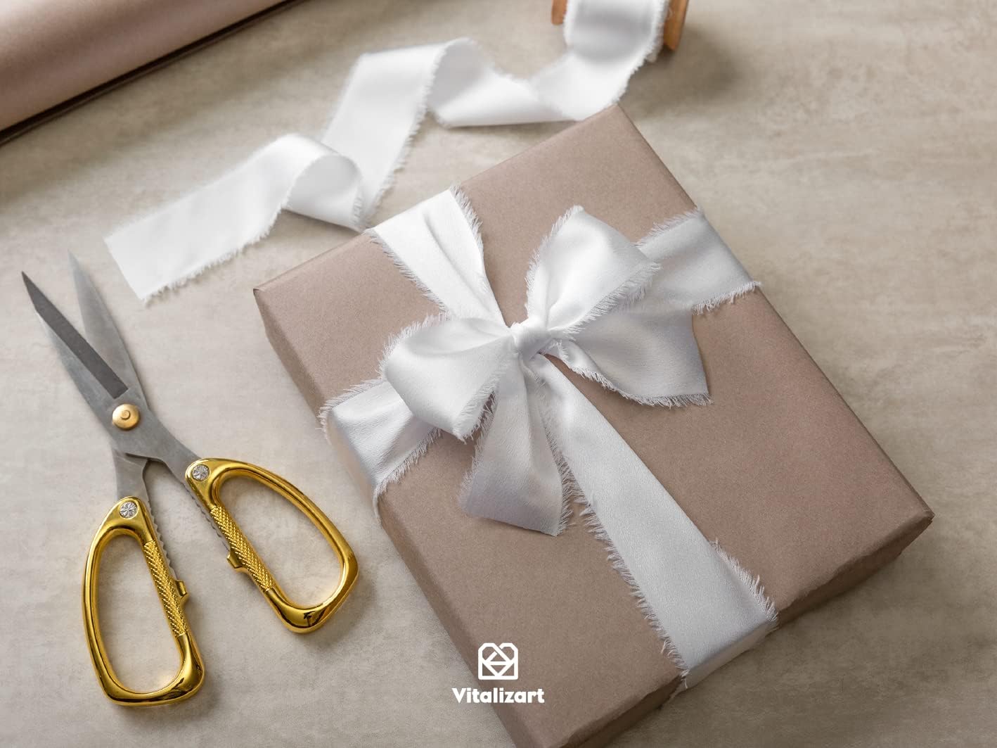 Vitalizart White Silk Satin Ribbon 1-1/2 inch x 15 Yard with Wooden Spool Off White Handmade Frayed Ribbons for Gift Wrapping Baby Shower Wedding Bridal Bouquets Holiday Decor