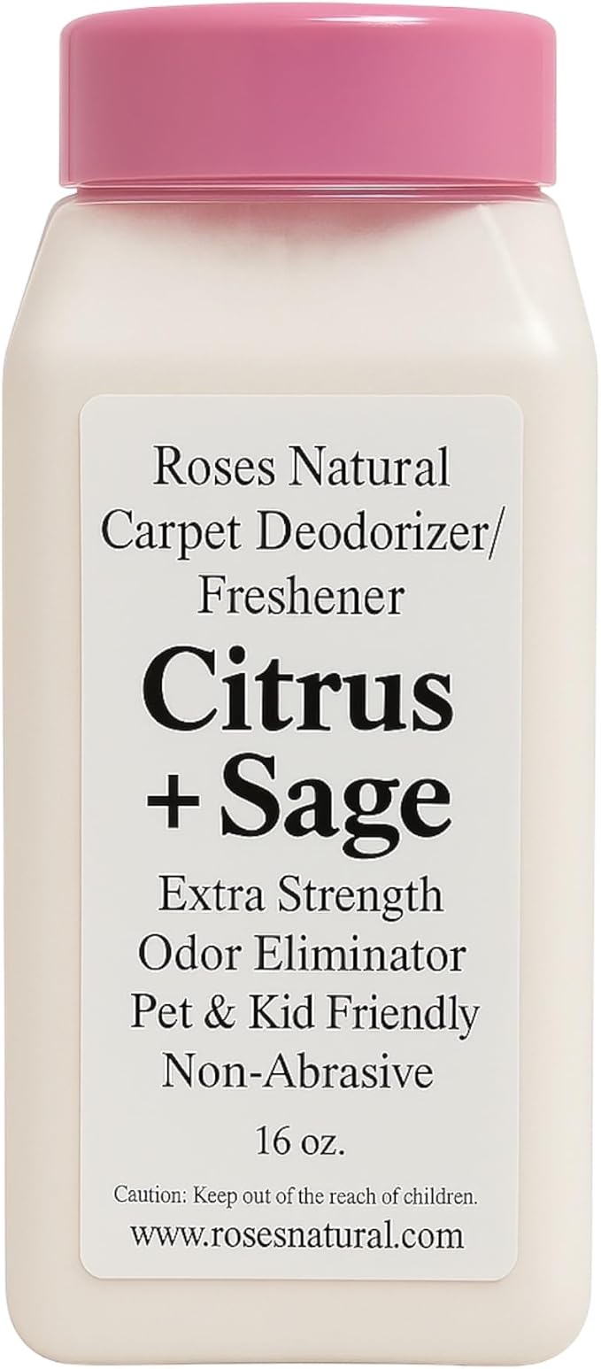 Carpet Deodorizer Powder – Citrus + Sage Scent, Long-Lasting Odor Eliminator, Pet & Kid Friendly, 16 oz