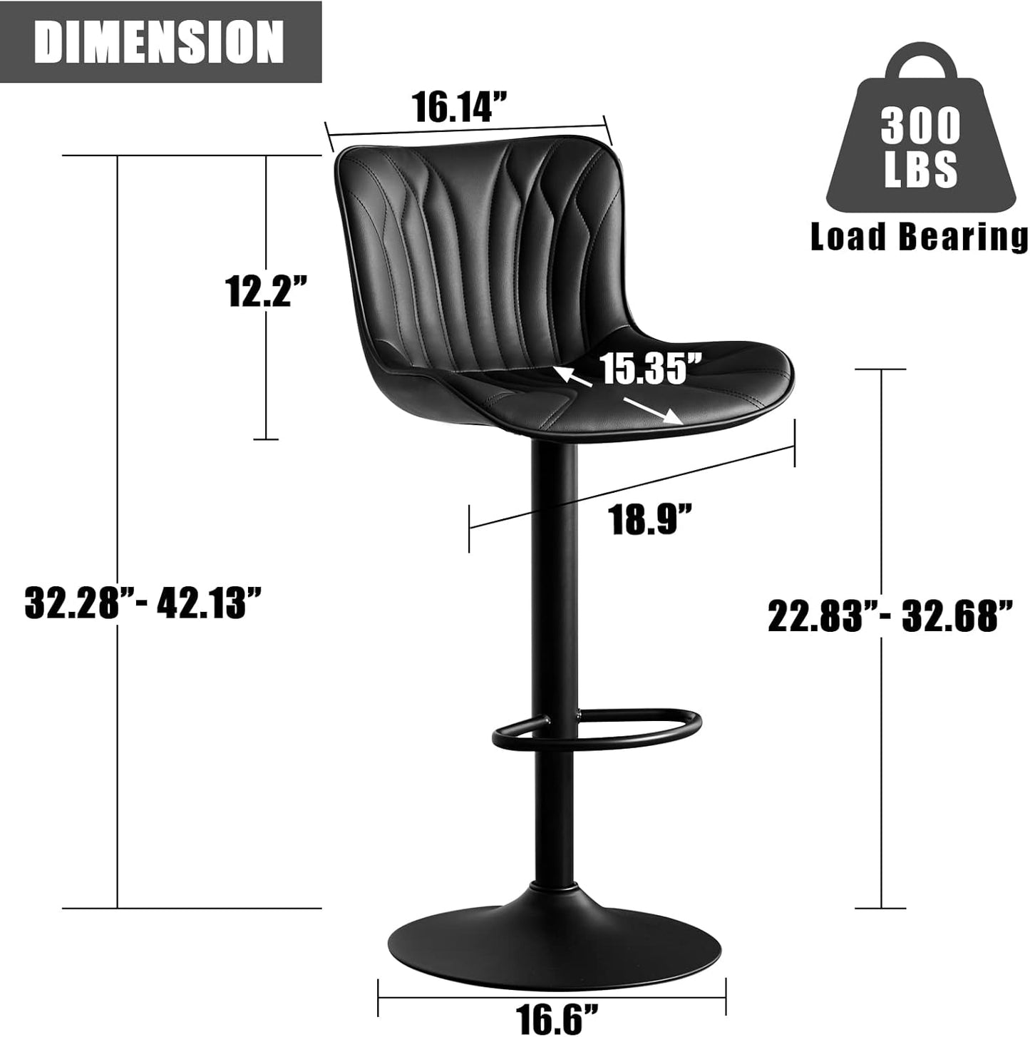 YOUNIKE Black Bar Stools Sset of 4 Modern Swivel Counter Height Bar Chair with Back Adjustable Kitchen Island Faux Leather Padded Barstools taburetes de bar Breakfast sillas para barra de cocina 4PCS
