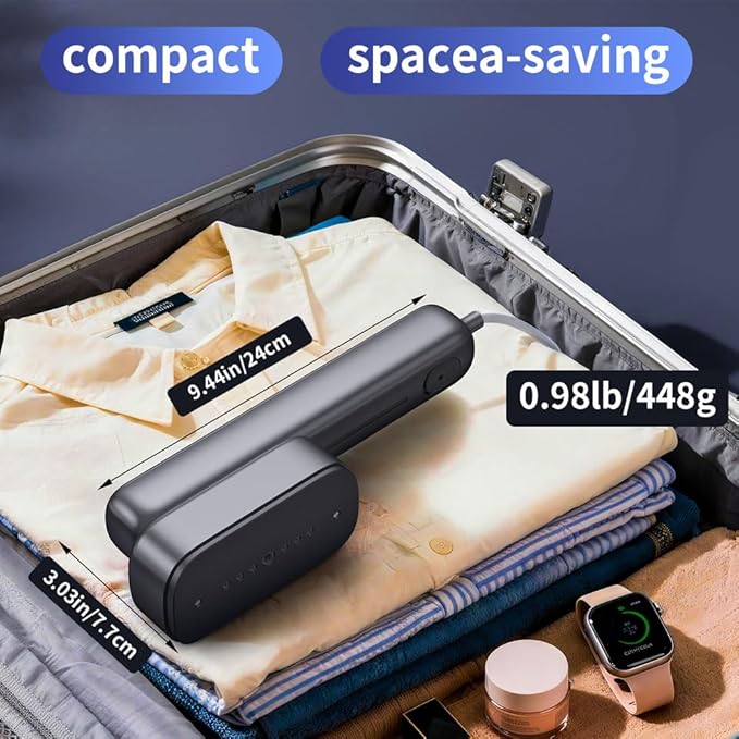 Portable Clothes Steamer Handheld for Travel, 110-230V dual voltage, 2in1 Mini Steamer & Iron for Clothes, 30s Fast Heat Up, Compact for Home,Office& Travel, Global and Europe,Asia